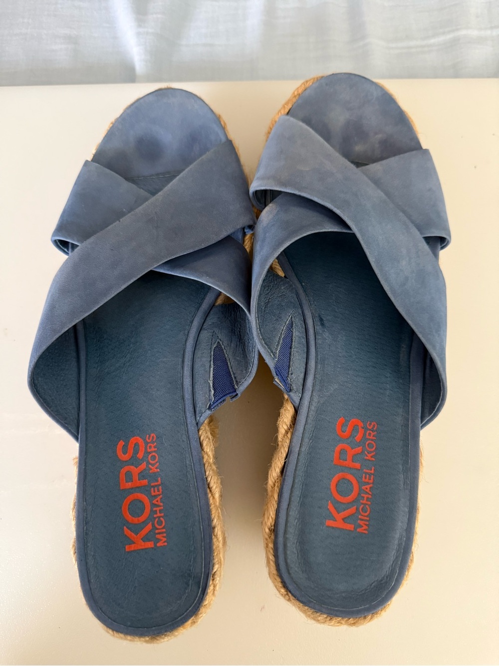 Michael Kors Navy Suede Crossband Espadrille Slides
